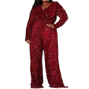 Grass-Fields Women’s Dark Red Long Sleeve Kima Jumpsuit Size 20